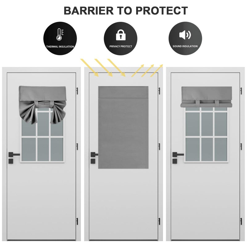 YSYY 100% Blackout French Door Curtains, Wrinkle Free, Room Darkening, Blocks Light and Heat Through Glass. Drill-Free, Easy Installed Door Window Curtains. (Light Grey,1 Panel, 24""x 18"") - Image 4